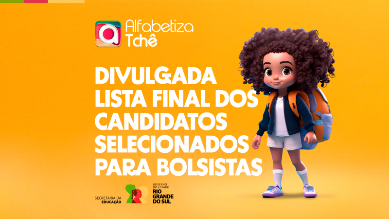Card em tons laranjas, onde se lê "divulgada lista final dos candidatos selecionados para bolsistas"