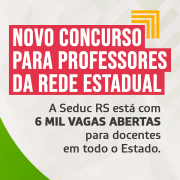 Imagem de divulgação do Novo Concurso para Professores da Rede Estadual. No canto inferior, logo da Secretaria da Educação e do Governo do Estado. 